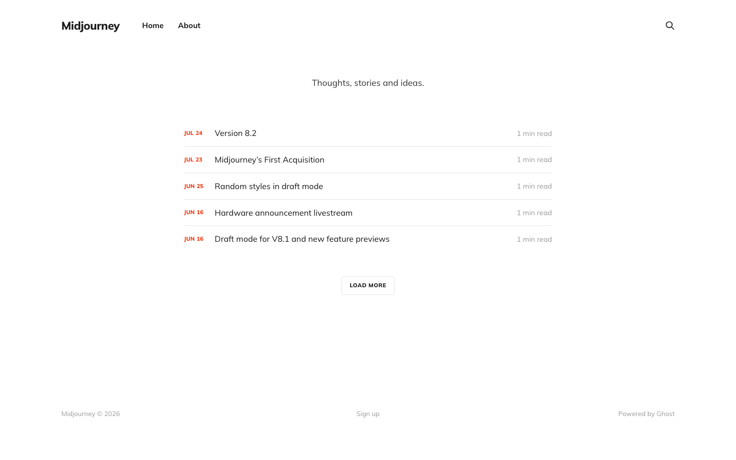 Midjourney公式Updatesホーム画面のスクリーンショット